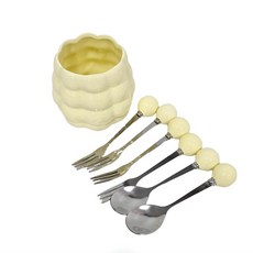 多巴胺水果叉子組, 淡黃色, 1套, 收納盒+2匙+4叉