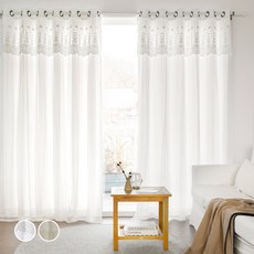 CARREDECO Dimanche 遮光窗簾 2p + Margaret 蕾絲窗簾 2p 組, 白色(遮光窗簾)