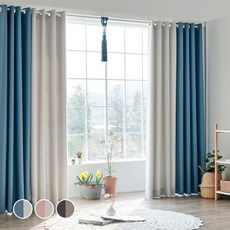 VIEW HOUSE Maze 雙色遮光窗簾 2入, 藍奶油色