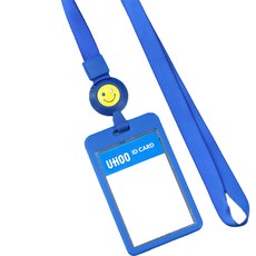 UHOO 微笑員工證件套伸縮扣環掛繩, 鈷藍色, 1個