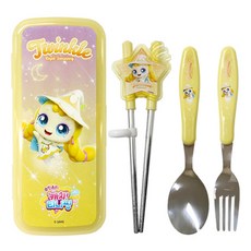 LE BARN Shooting Star Catch Teenieping孩童靜音學習餐具組 學習筷+湯匙+叉子+收納盒, 班加加坪, 1組