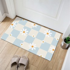 PVC防油防水皮革地墊 短款, 雛菊格子 藍色, 1個