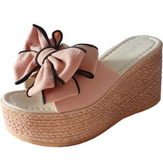 벨라노이 여성용 하늘거리는 패브릭 리본 통굽 키작녀 키높이 사무실 슬리퍼 9cm