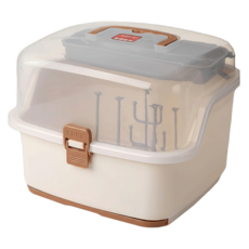 奶瓶收納箱 多功能大容量可手提 附可拆卸支架瀝乾奶瓶奶嘴 抽屜式集水托盤, 棕色