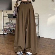 언헤브 여성용 하이웨스트 와이드 캐주얼 팬츠