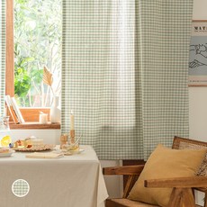 DECOVIEW 薄荷綠小格紋窗簾, 薄荷+白象牙