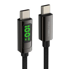 POLYWELL 寶利威爾 USB Type-C-C 數位顯示PD快充線, 1m, 黑色, 1條