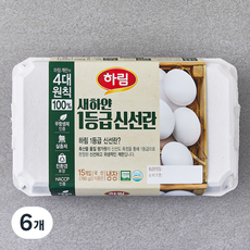 하림 무항생제 인증 1등급 새하얀 신선란 780g, 15구, 6개