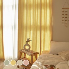 BEBEDECO 基本款棉麻水洗掛鉤式棉質窗簾, 黃色