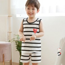 Maykids 孩童愛心黑條紋印花無袖居家套裝