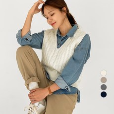 바블링브룩 여성용 램스울 꽈배기 니트 조끼