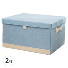 앞날창창 뚜껑형 패브릭 수납 정리함 리빙박스, 블루, 2개
