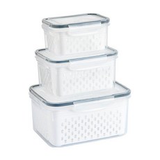 密封瀝水保鮮盒3件組, 小 800ml + 中 1700ml + 大 3150ml, 1組