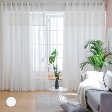 Henna 雙層蕾絲窗簾 2p + 遮光窗簾 2p 套組, 白色