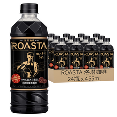 ROASTA 洛塔咖啡 冷研無糖黑咖啡, 100%精選日曬豆 24瓶, 455ml