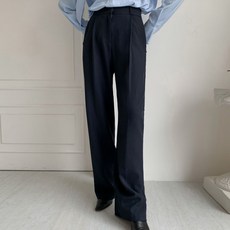 Tteugaejin 女款內鬆緊帶口袋拉鍊單褶直筒褲 Hiero長褲