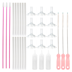 hibee Double Heart/Grosmimi/Upis適用替換奶嘴吸管 4入+吸管 4支+吸管刷 2支+手動虹吸管組, 透明(第2階段), 3組