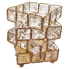 aibo 水晶魔方無火香薰擴香晶石燈 小夜燈 USB供電 三色燈光 10檔亮度, 水晶 金色 + 透明