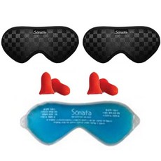 黑色眼罩 2入+耳塞 2入+冷敷墊, 1套