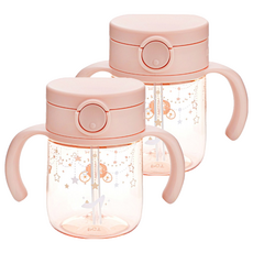 Richell 利其爾 Asta幼兒用吸管杯 200ml, 2個, 珊瑚粉