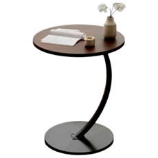 簡易圓形茶几 胡桃色桌面黑架, 簡約風客廳小茶几, 輕巧易搬動, 胡桃/黑架