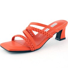 VOGA 素色女款方頭細帶粗跟涼鞋 VG5142 5cm, 橘色, 250