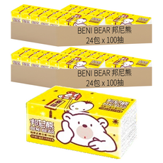 BENI BEAR 邦尼熊 抽取式衛生紙, 100%原生紙漿, 台灣生產, 24包, 6袋
