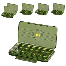 7日分裝透明藥盒 21格, 尺寸23x13x3cm, PP材質, 綠色/透明/咖啡色, 6個