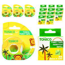 Tonico Scotch 多用途手持切割花式膠帶台 猴子 透明 + 透明補充膠帶3捲組 1組, 4套