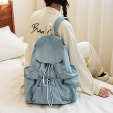 Elsso 尼龍日常抽繩輕量沙沙聲休閒防水束口袋背包, 藍色