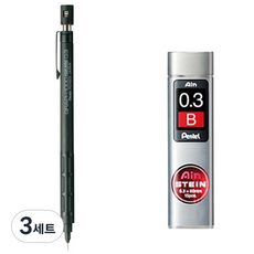 Pentel 飛龍文具 Graph 1000 PG1003 自動鉛筆 + Ain STEIN 自動鉛筆芯 B 套組, 0.3mm, 3組