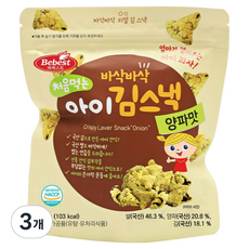 Bebest 第一次吃的酥脆孩童海苔零食, 洋蔥味, 20g, 3個
