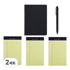 Standard on Heritage 文件板夾 + A5美式筆記本 50張 x 3入 + 3色原子筆 套組, BLACK(文件板夾), 隨機出貨(美式筆記本), 2套