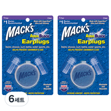 Macks 아쿠아블록 실리콘 수영 귀마개 투명색, 6세트, 1쌍