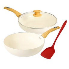 Hi CHEF 掌廚 CREAMY 28cm 雙鍋組，含鍋蓋及矽膠鏟，不挑爐具 IH電磁爐適用, CRM28FSLT, 1組