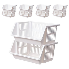 EZLIVING 堆疊型開放式置物籃, 奶油白, 10個