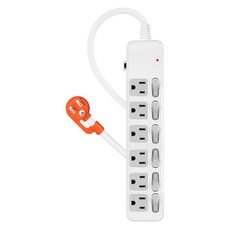 PowerSync 群加 6開6插防雷擊抗搖擺延長用電源線組 3孔, 2.7m, 白色, 1條