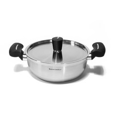 Kitchen-Art 電磁爐適用Retro Cooker系列不鏽鋼雙耳淺湯鍋+鍋蓋, 金屬 黑色, 20cm, 1組