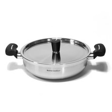 Kitchen-Art 電磁爐適用Retro Cooker系列不鏽鋼雙耳淺湯鍋+鍋蓋, 金屬 黑色, 24cm, 1組