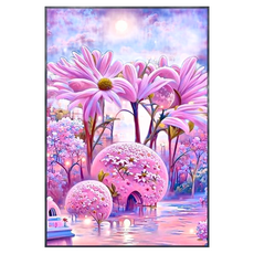 鑽石畫 花卉圖案, 粉色, 1個