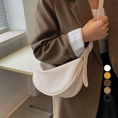 女款素色圓形斜背包, 象牙白