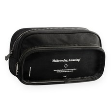 munid PVC 透明雙層大容量鉛筆袋, 1個, 黑色