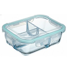 玻璃保鮮盒 長方形 三格 19.6 x 14.5 x 6.6cm 1040ml, 1個, 1個, 19.6 x 14.5 x 6.6cm,1040ml