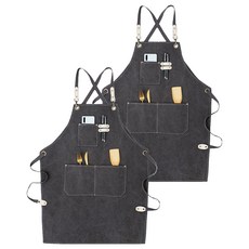 디오셀 프리미엄 심플 캔버스 포켓 앞치마, 그레이, 2개