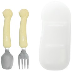 티지엠 국산 휴대용 실리콘 스텐 펭귄 스푼 앤 포크 + 케이스, 올리브, 스푼 + 포크 + 케이스, 1세트