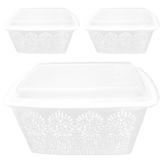 KEYWAY 聯府 每日收納籃附蓋, 白色, 3入