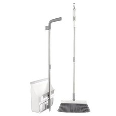 Maryya 美麗雅 不揚塵收納掃把畚斗組 45°斜角 貼合邊緣清掃 四排加密毛刷 不易揚塵漏灰 PET掃把絲, 白色 + 灰色, 1組