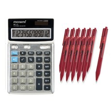 모나미 계산기 MC-111 + 볼펜 FX153 0.7mm 12p, 레드, 1개