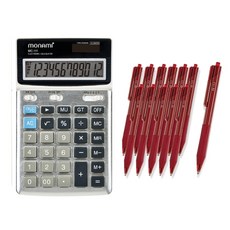 모나미 계산기 MC-111 + 볼펜 FX153 1.0mm 12p, 레드, 1개