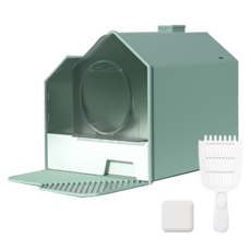 DING DONG PET 房屋造型寵物貓廁所+沙鏟, 綠色（廁所）